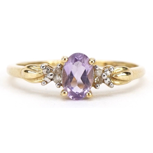 2131 - 9ct gold amethyst and diamond ring, size M, 1.0g