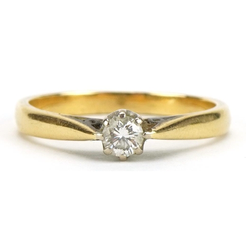 2088 - 18ct gold diamond solitaire ring, the diamond approximately 0.20 carat, size N/O, 3.2g