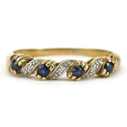 2137 - 9ct gold sapphire and diamond half eternity ring, size S, 2.0g