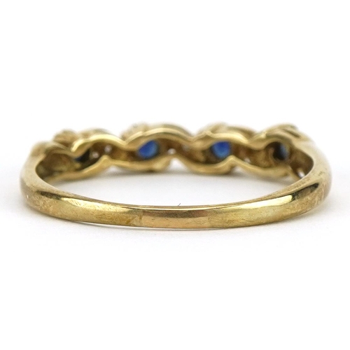 2137 - 9ct gold sapphire and diamond half eternity ring, size S, 2.0g