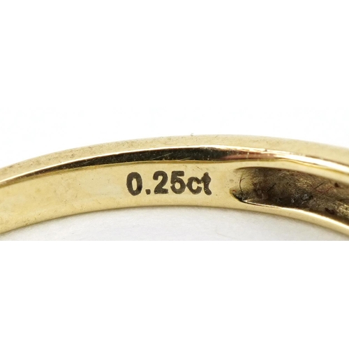 2112 - 9ct gold diamond half eternity ring, the band stamped 0.25 carat, size N, 1.6g