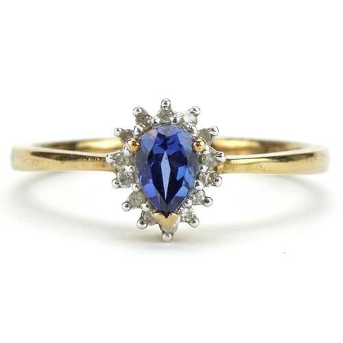 2139 - Sapphire and diamond teardrop cluster ring, size R/S, 2.3g