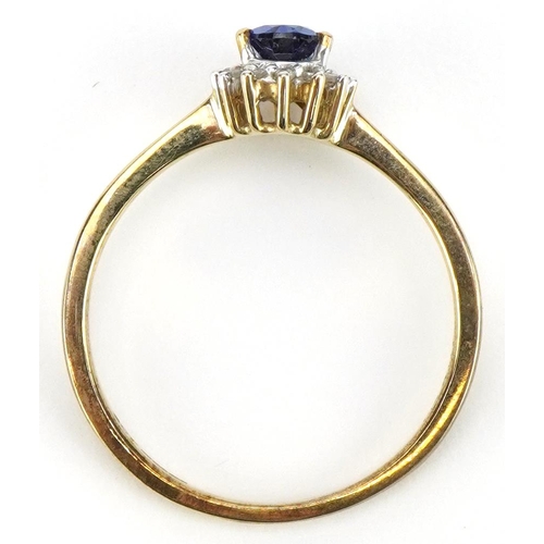 2139 - Sapphire and diamond teardrop cluster ring, size R/S, 2.3g