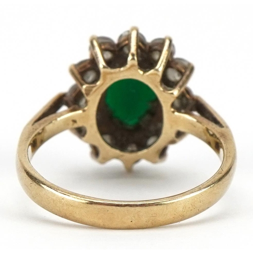 2176 - 9ct gold green and clear stone cluster ring, the green stone approximately 9.3mm x 6.9mm, size M, 3.... 