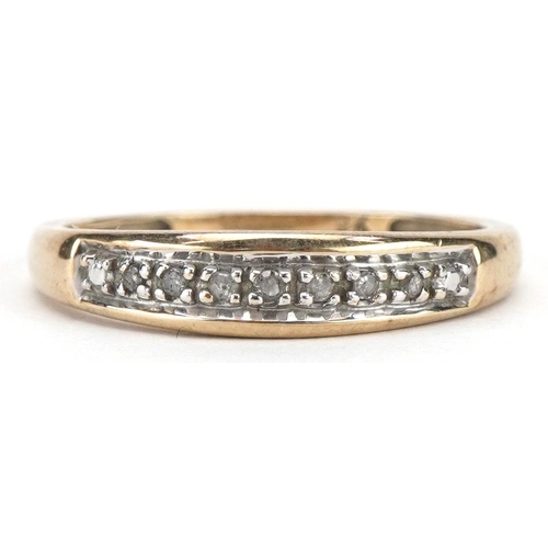 2283 - 9ct gold diamond half eternity ring, size O/P, 1.9g