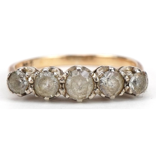 2374 - 9ct gold clear stone ring, size L, 2.0g