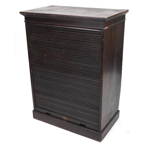 1091 - Oak twenty four drawer haberdashery chest with tambour front, 115.5cm H x 86.5cm W x 49.5cm D