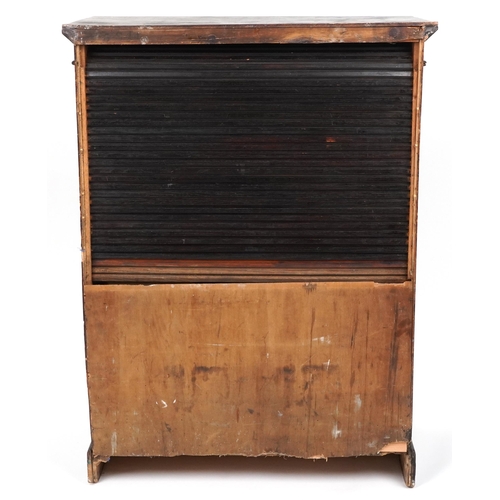 1091 - Oak twenty four drawer haberdashery chest with tambour front, 115.5cm H x 86.5cm W x 49.5cm D