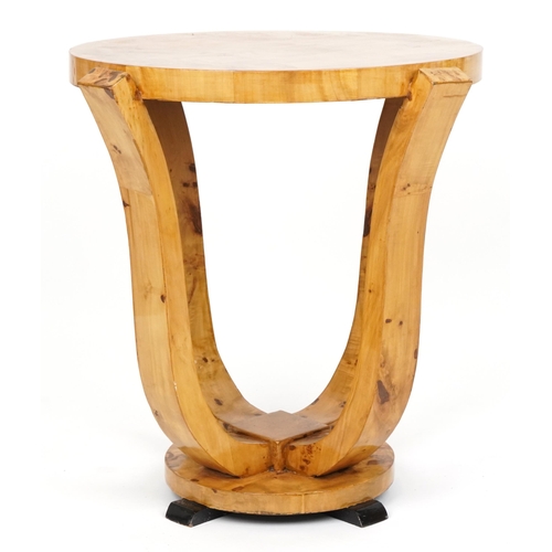 1036 - Art Deco style circular walnut effect occasional table, 67cm high x 59cm in diameter