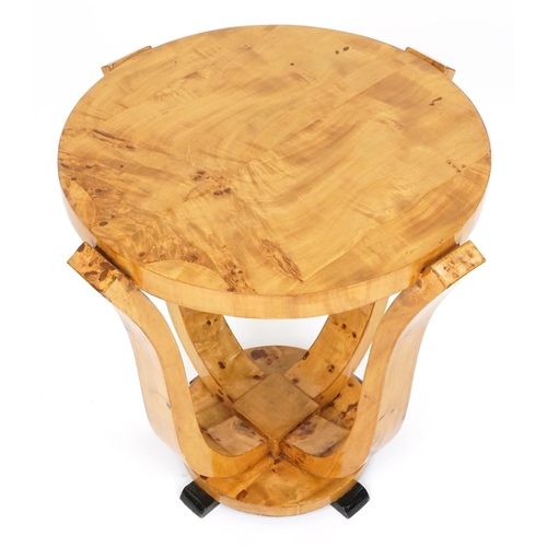 1036 - Art Deco style circular walnut effect occasional table, 67cm high x 59cm in diameter