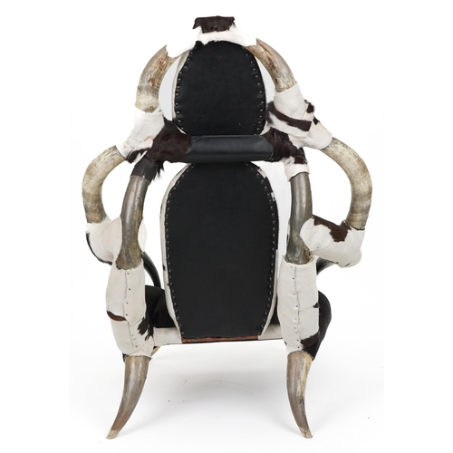 1102 - Brutalist style Horn and cow hide chair, 125cm high