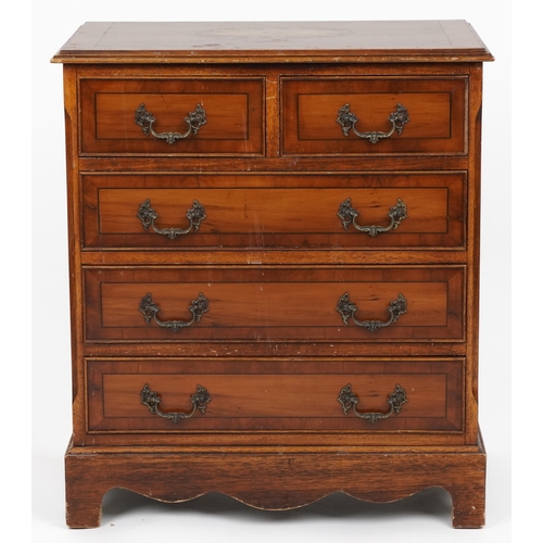 1100 - Inlaid mahogany and walnut five drawer chest, 72cm H x 63cm W x 40cm D