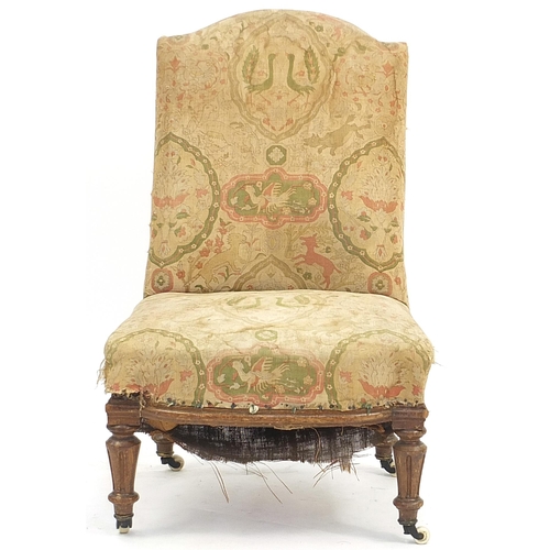 1117A - Victorian oak framed side chair with William Morris design upholstery, 84cm high