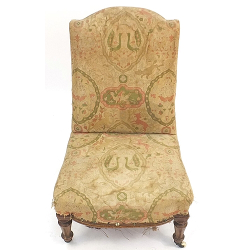 1117A - Victorian oak framed side chair with William Morris design upholstery, 84cm high