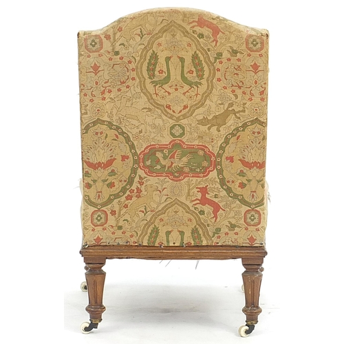 1117A - Victorian oak framed side chair with William Morris design upholstery, 84cm high