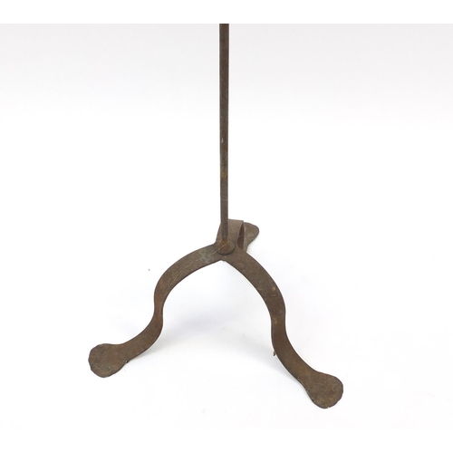 1139 - In the style of Gordon Russell Broadway wrought iron two branch candle stand , 175cm high