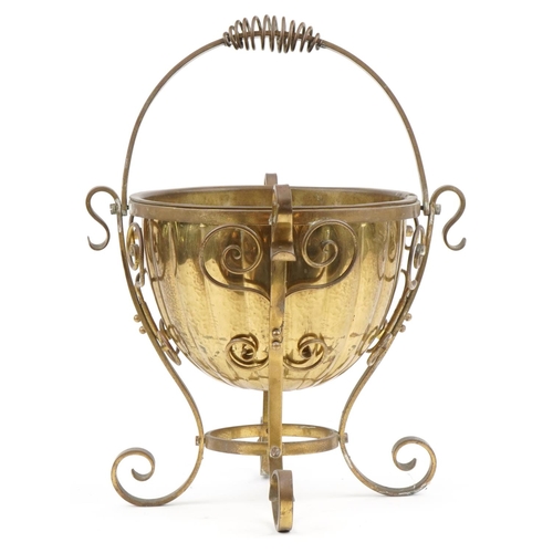 1273 - 19th century style brass log bucket with swing handle, 45cm in diameter