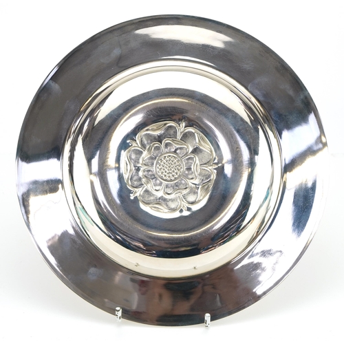 172 - Elizabeth II, circular silver Tudor Rose dish, indistinct maker's mark London 1967, 20.5cm in diamet... 