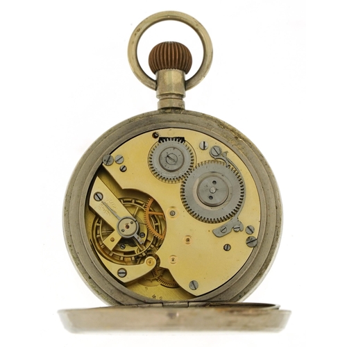 136 - Gentlemen's open face Goliath pocket watch with enamelled dial housed in a silver mounted and leathe... 