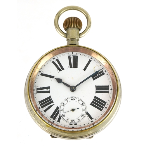 136 - Gentlemen's open face Goliath pocket watch with enamelled dial housed in a silver mounted and leathe... 