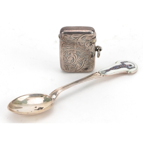 283 - Silver golfing interest spoon enamelled with a Pierrot engraved Hole in One, Fishguard G C .S Davies... 