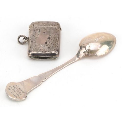 283 - Silver golfing interest spoon enamelled with a Pierrot engraved Hole in One, Fishguard G C .S Davies... 