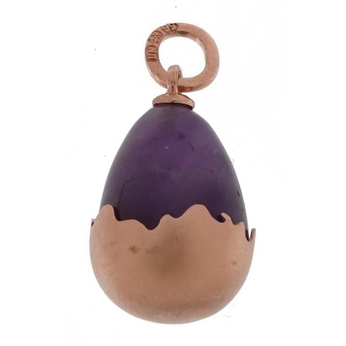 2232 - Gold mounted amethyst egg pendant, impressed Russian marks, 2.6cm high, 5.0g