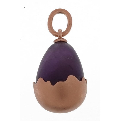 2232 - Gold mounted amethyst egg pendant, impressed Russian marks, 2.6cm high, 5.0g