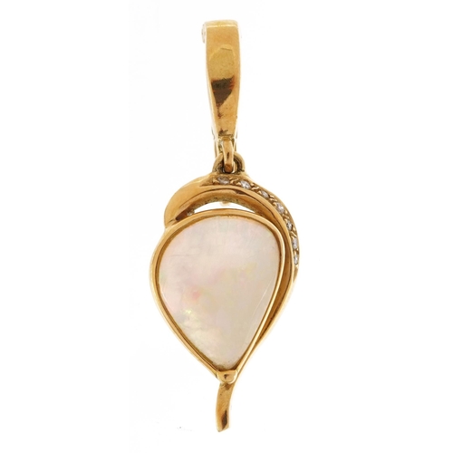 2014 - 18ct gold pendant set with a South Australian opal from Coober Pedy and seven diamonds, 4.3cm high, ... 
