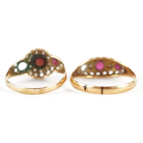 2078 - Two Victorian 18ct gold rings including one set with garnets, Birmingham hallmarks, sizes N and Q, t... 