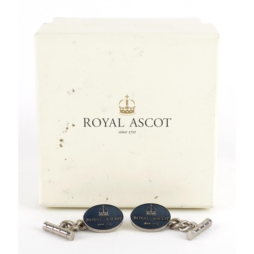 2342 - Pair of white metal Royal Ascot cufflinks with box, 1.6cm wide