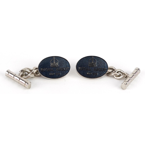 2342 - Pair of white metal Royal Ascot cufflinks with box, 1.6cm wide