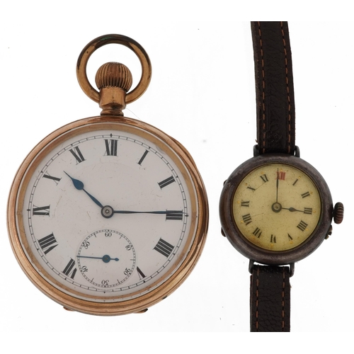 2244 - Gentlemen's military interest trench watch with enamelled dial and yellow metal American Amrok pocke... 