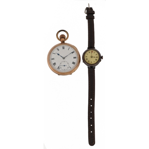 2244 - Gentlemen's military interest trench watch with enamelled dial and yellow metal American Amrok pocke... 