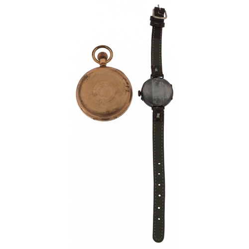 2244 - Gentlemen's military interest trench watch with enamelled dial and yellow metal American Amrok pocke... 