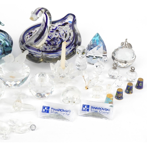 571 - Glassware including Swarovski crystal animals, candlesticks and two Murano style ducks, the largest ... 