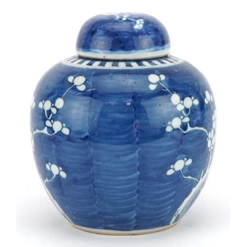 1277 - Chinese blue and white porcelain ginger jar with cover hand painted with prunus flowers, blue ring m... 