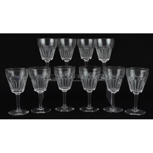 468 - Set of ten good quality cut glass wine glasses, each 16.5cm high