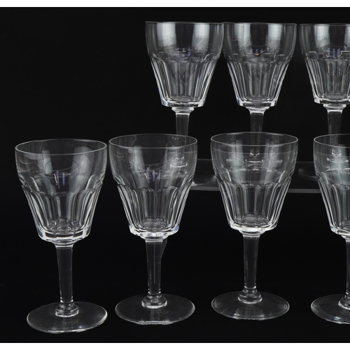 468 - Set of ten good quality cut glass wine glasses, each 16.5cm high