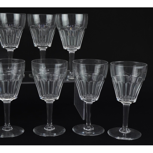 468 - Set of ten good quality cut glass wine glasses, each 16.5cm high