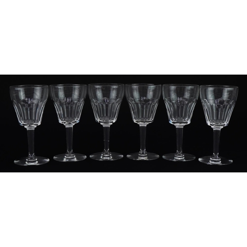 464 - Set of six good quality cut glass wine glasses, each 13cm high