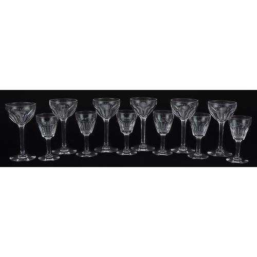 467 - Two sets of six good quality cut glass glasses, the largest each 11cm high