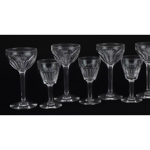 467 - Two sets of six good quality cut glass glasses, the largest each 11cm high