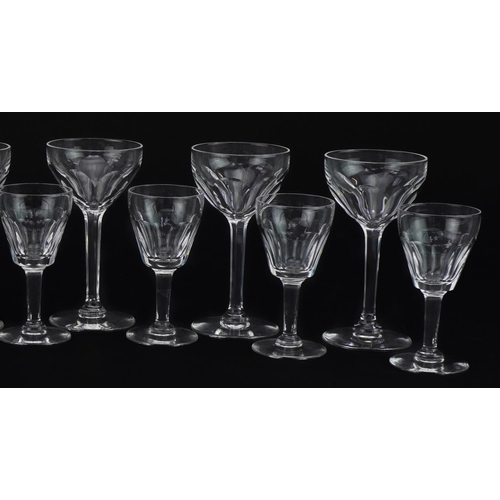 467 - Two sets of six good quality cut glass glasses, the largest each 11cm high