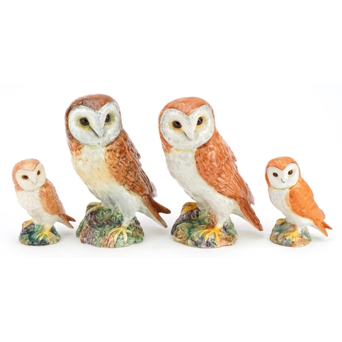 434 - Four Beswick barn owls, one with matt glaze, the largest 18.5cm high