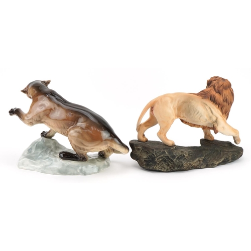 443 - Two large Beswick animals comprising Mountain Lion number 1702 and lion with matt glaze, each 32cm i... 