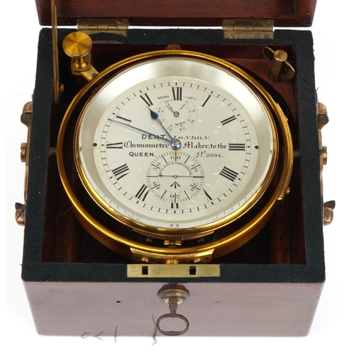 40 - Dent of London, 19th century military issue brass marine chronometer with silvered dial having Roman... 