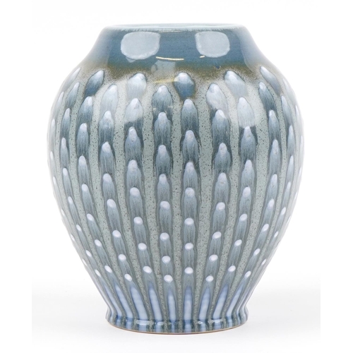 81 - Pilkington's Royal Lancastrian vase having a mottled blue dripping glaze, impressed V3 to the base, ... 