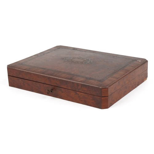 163 - 19th century French bird's eye maple and rosewood box with brass floral inlay and sectional interior... 