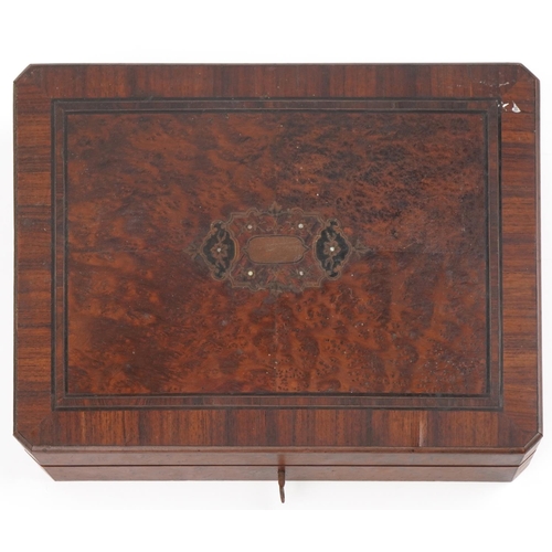 163 - 19th century French bird's eye maple and rosewood box with brass floral inlay and sectional interior... 